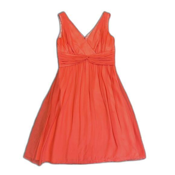 Donna Morgan Coral Orange 100% Silk Chiffon Sleeveless Event Dress Size 10 - Picture 3 of 13